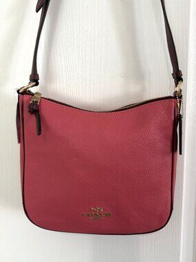 Coach Ellie Contrast Trim File Bag Leather Crossbody Handbag Watermelon Pink NEW